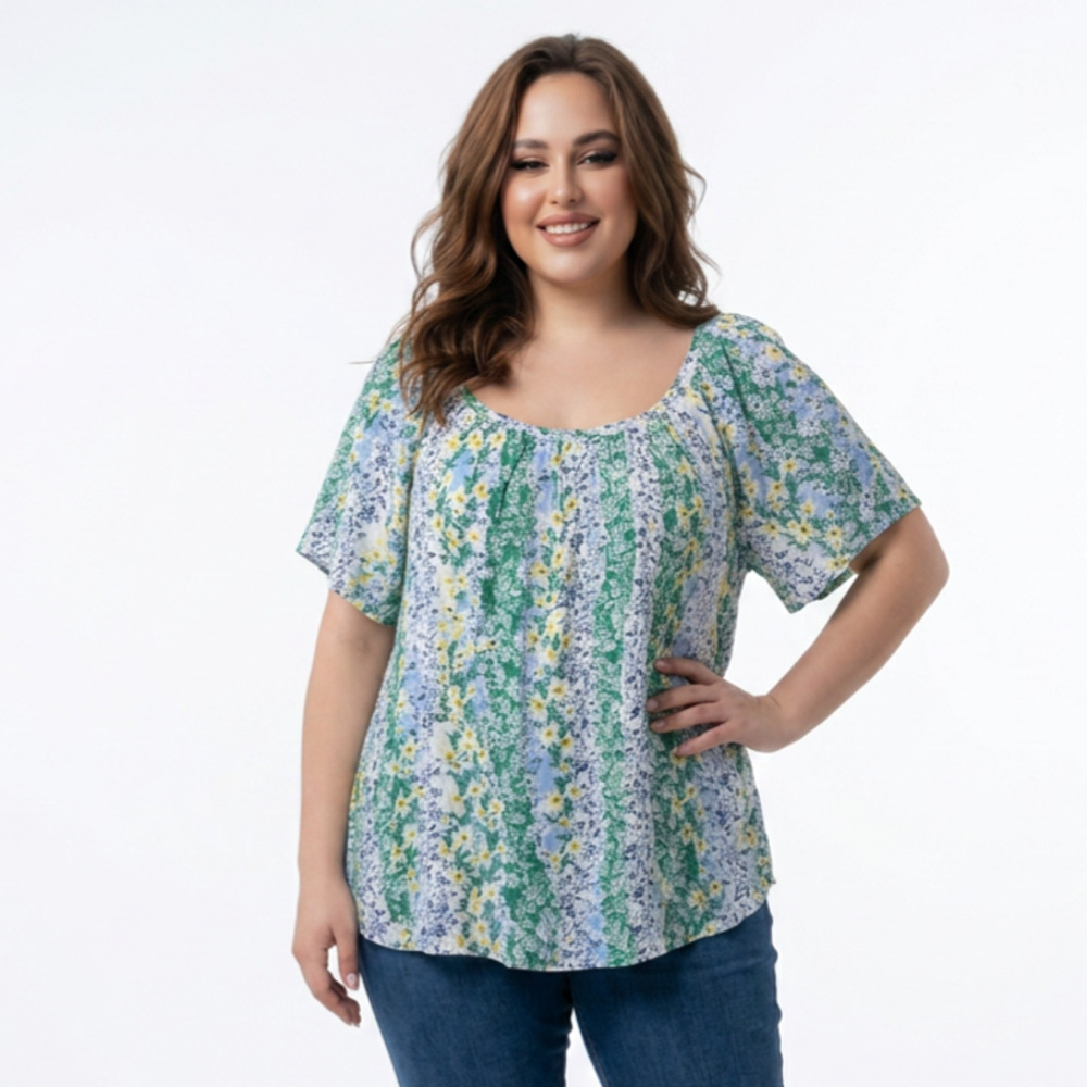 Faith & Zoe Floral Peasant Blouse 3X Plus Size Boho Flowy NWT